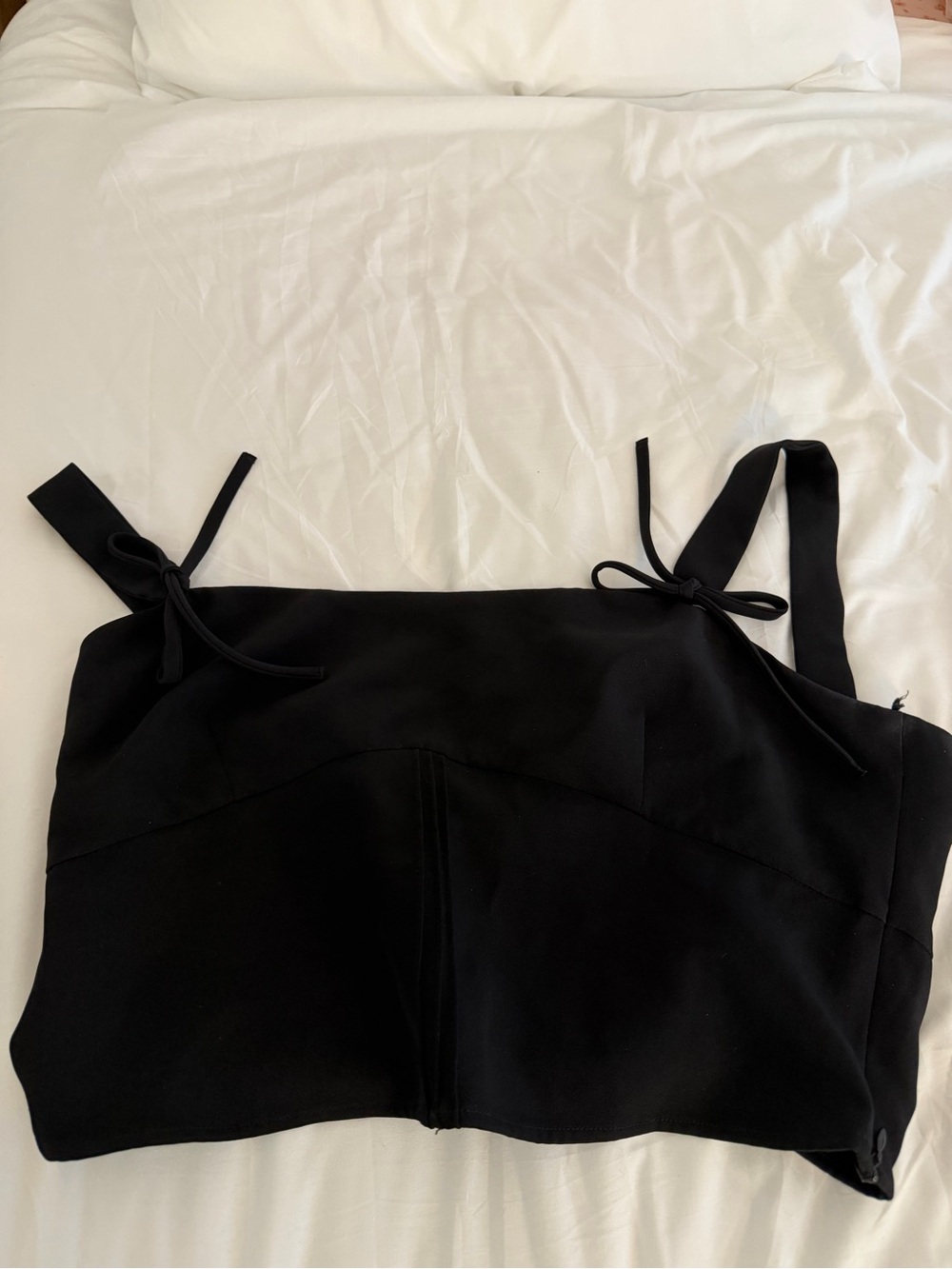 Zara Black Tie-Shoulder Cropped Top